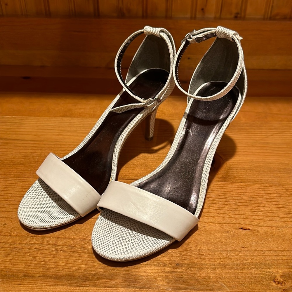 White and Silver Ankle Strap Heels Sz 8
